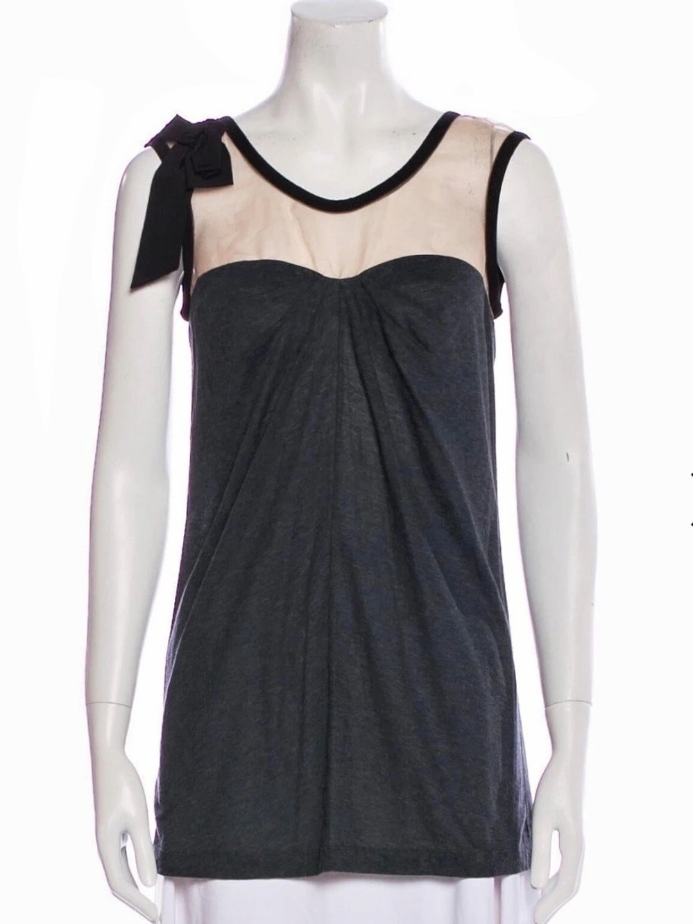 Vera Wang Sheer Yoke Tank Top with bow detail in Black